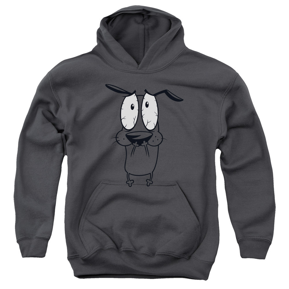 AN OFFCIALLY LICENSED COURAGE THE COWARDLY DOG SCARED YOUTH HOODIE CHARCOAL