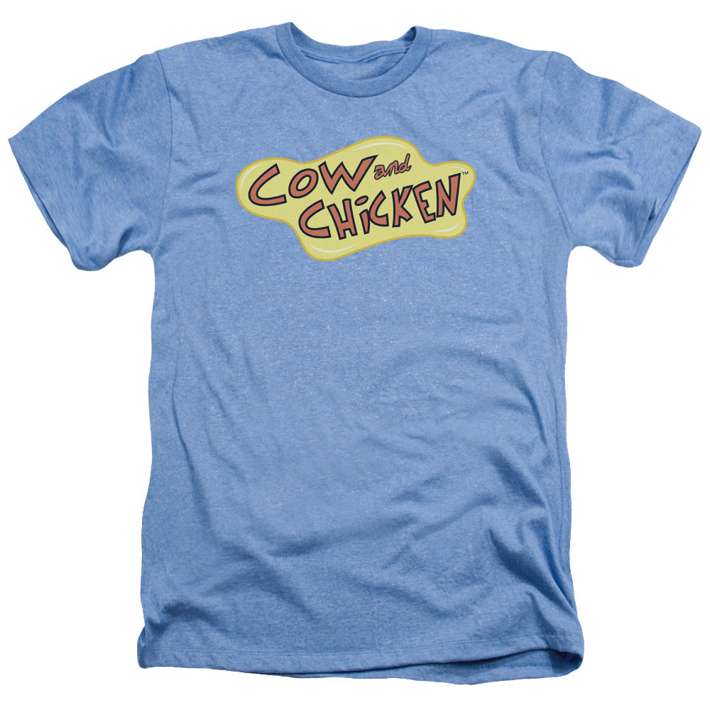 AN OFFCIALLY LICENSED COW AND CHICKEN COW CHICKEN LOGO MEN'S HEATHER T-SHIRT LIGHT BLUE