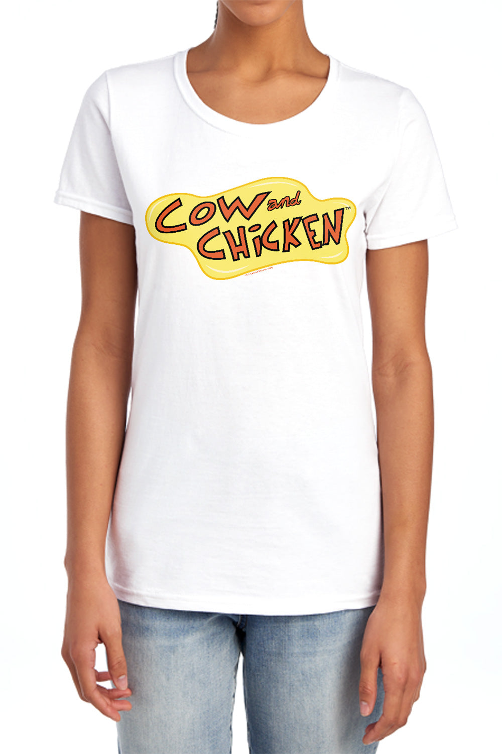 AN OFFCIALLY LICENSED COW AND CHICKEN COW CHICKEN LOGO WOMEN'S REGULAR FIT T-SHIRT LIGHT BLUE