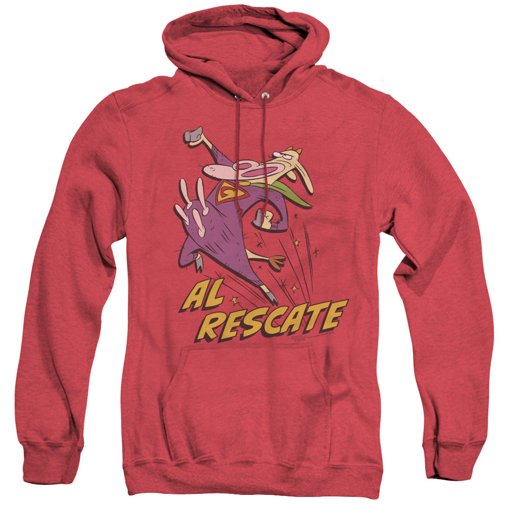 AN OFFCIALLY LICENSED COW AND CHICKEN AL RESCATE ADULT UNISEX HEATHER PULLOVER HOODIE RED
