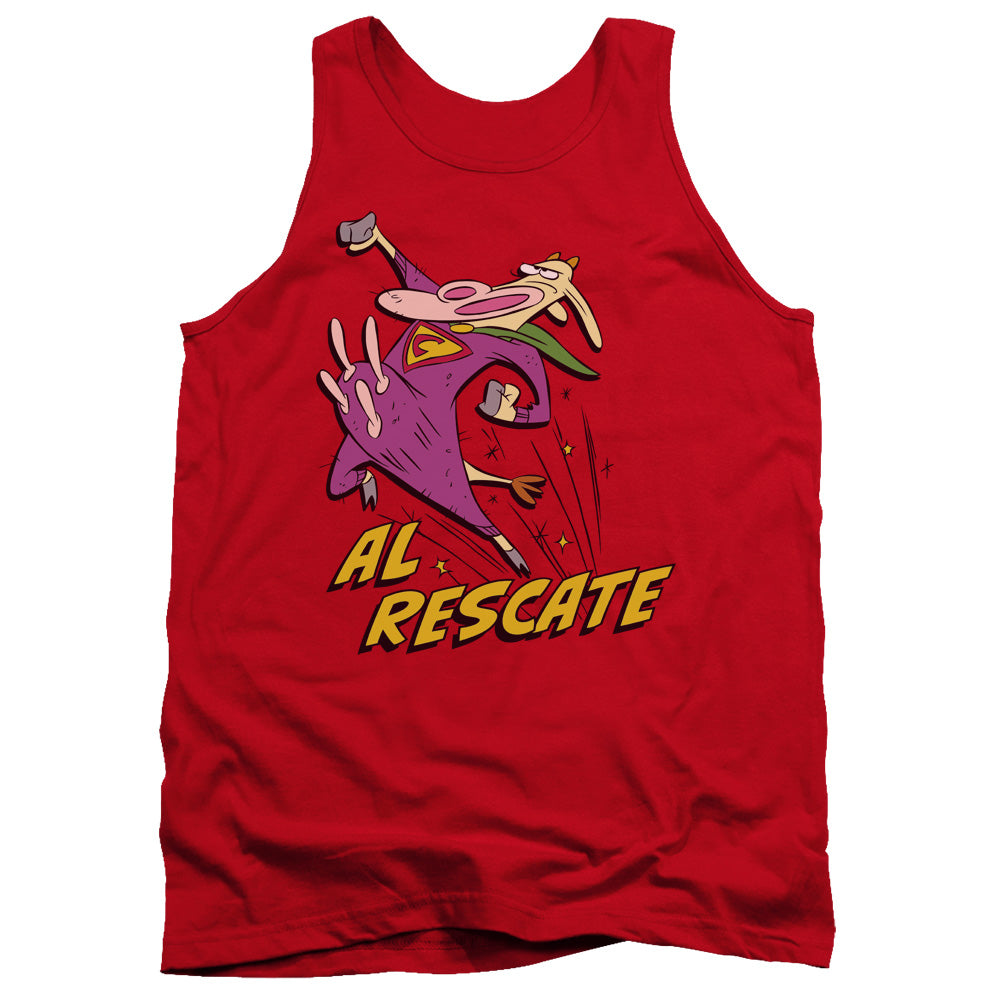 AN OFFCIALLY LICENSED COW AND CHICKEN AL RESCATE ADULT UNISEX TANK TOP RED