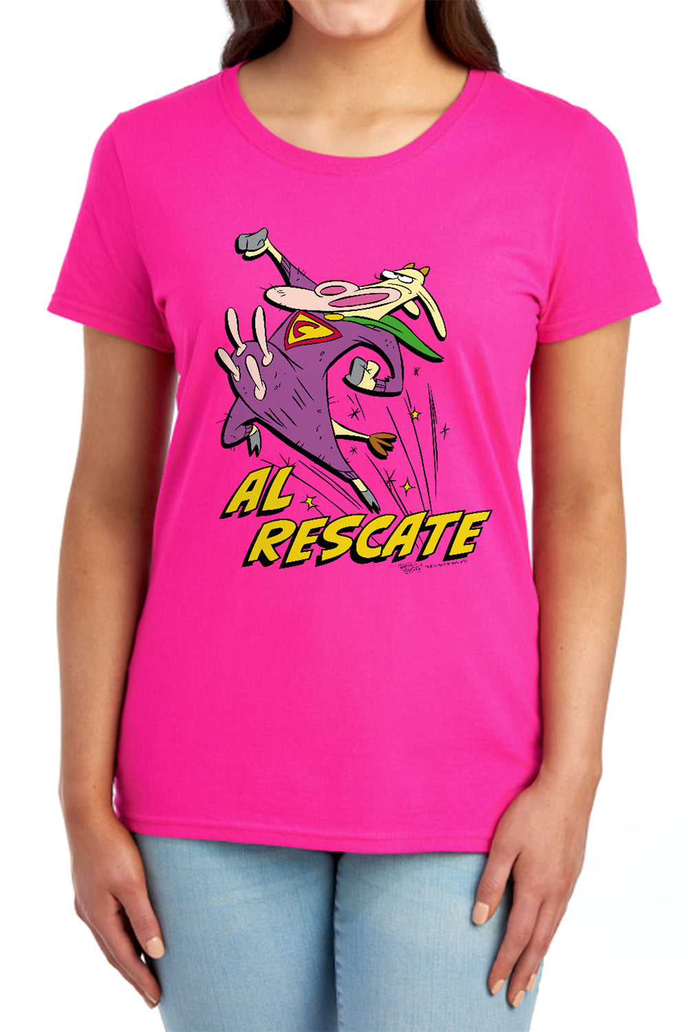 AN OFFCIALLY LICENSED COW AND CHICKEN AL RESCATE WOMEN'S REGULAR FIT T-SHIRT RED