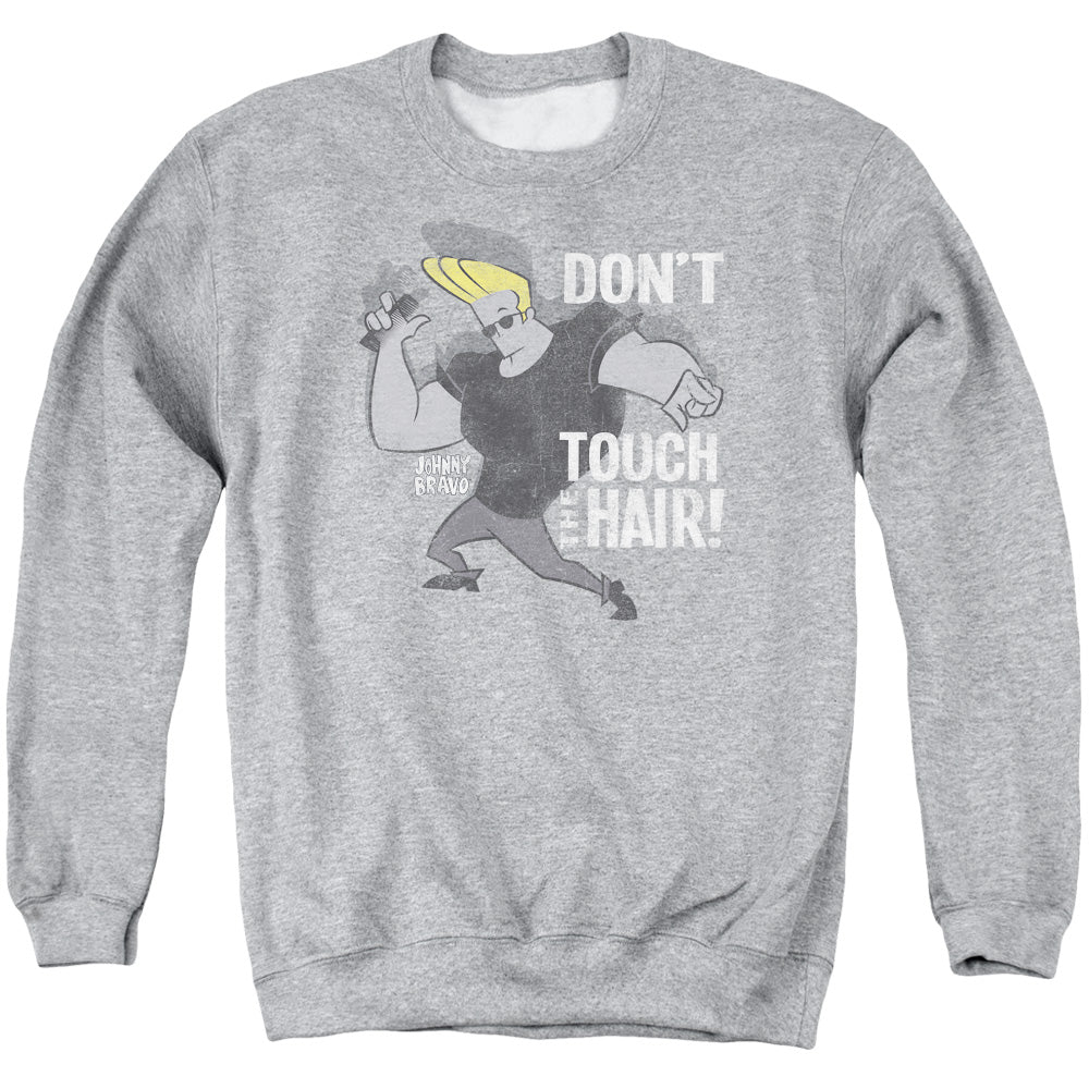 AN OFFCIALLY LICENSED JOHNNY BRAVO HAIR ADULT UNISEX CREWNECK SWEATSHIRT ATHLETIC HEATHER