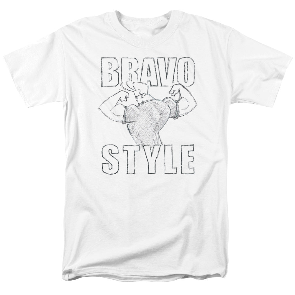 AN OFFCIALLY LICENSED JOHNNY BRAVO BRAVO STYLE MEN'S REGULAR FIT T-SHIRT WHITE