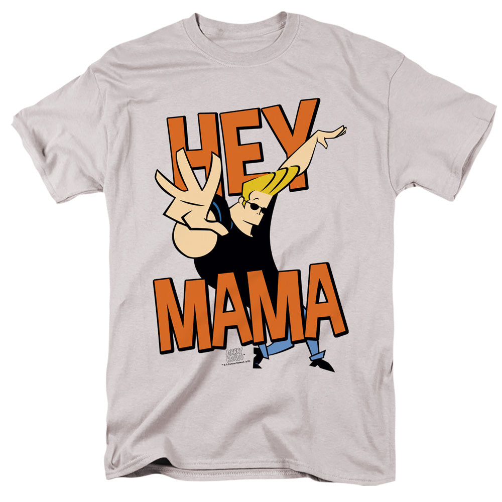 AN OFFCIALLY LICENSED JOHNNY BRAVO HEY MAMA MEN'S REGULAR FIT T-SHIRT SILVER