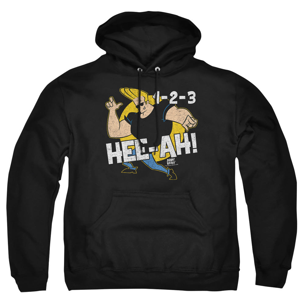 AN OFFCIALLY LICENSED JOHNNY BRAVO 123 ADULT UNISEX PULLOVER HOODIE BLACK