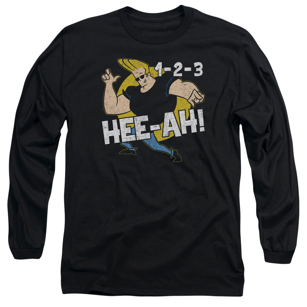 AN OFFCIALLY LICENSED JOHNNY BRAVO 123 MEN'S LONG SLEEVE T-SHIRT BLACK