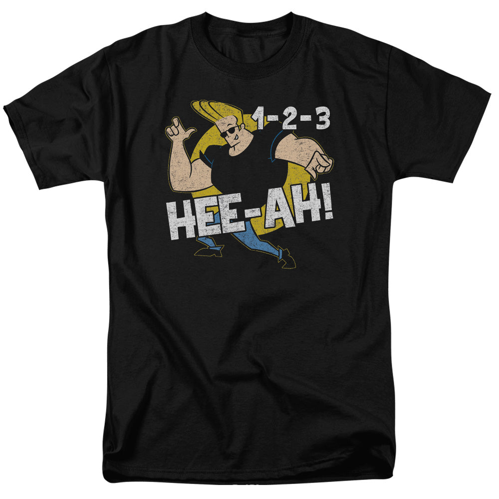 AN OFFCIALLY LICENSED JOHNNY BRAVO 123 MEN'S REGULAR FIT T-SHIRT BLACK