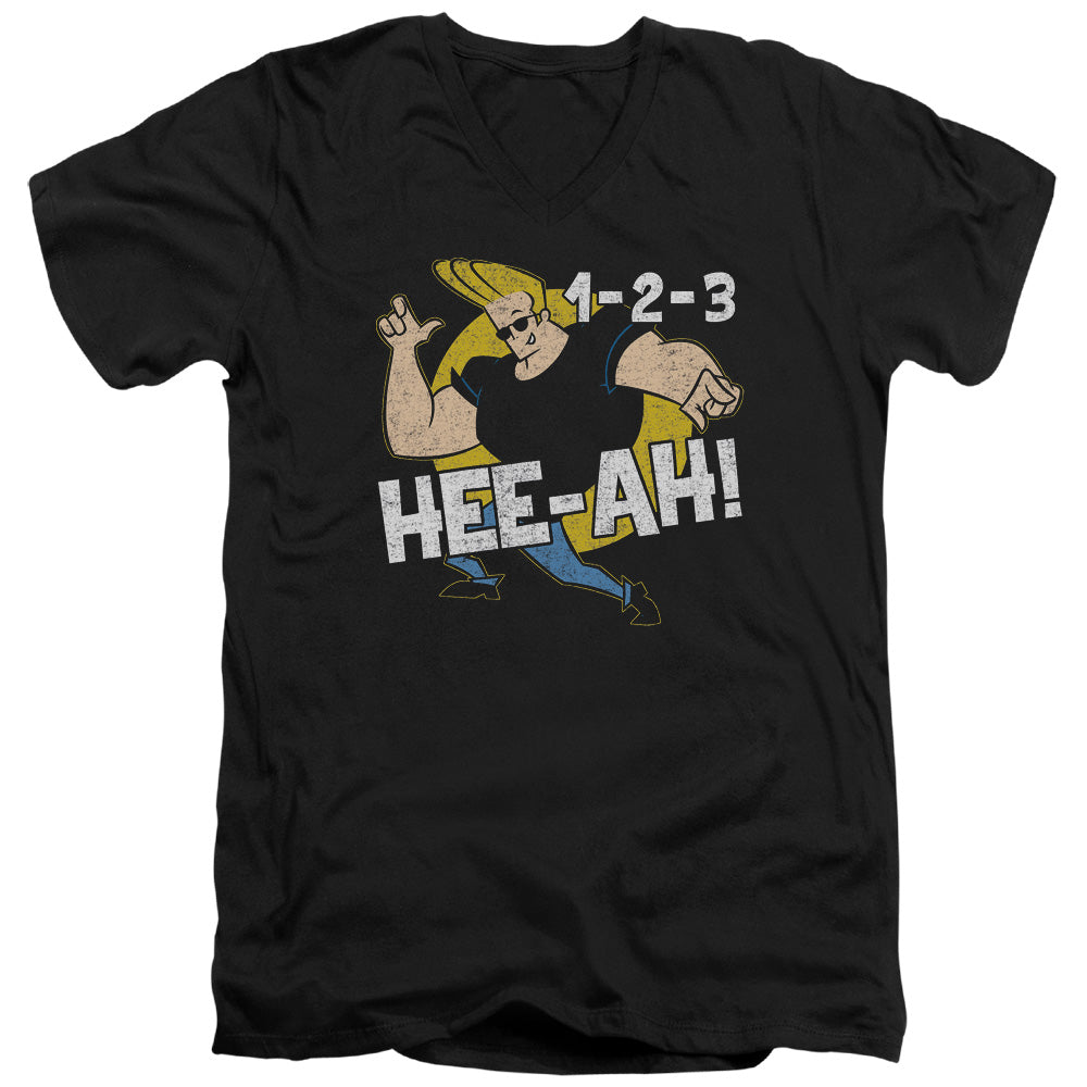 AN OFFCIALLY LICENSED JOHNNY BRAVO 123 MEN'S V-NECK T-SHIRT BLACK