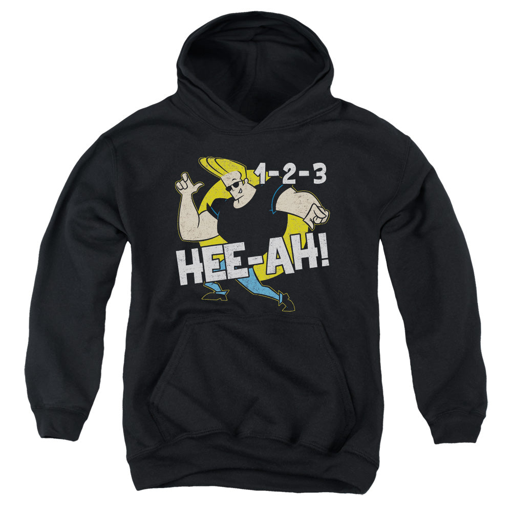 AN OFFCIALLY LICENSED JOHNNY BRAVO 123 YOUTH HOODIE BLACK