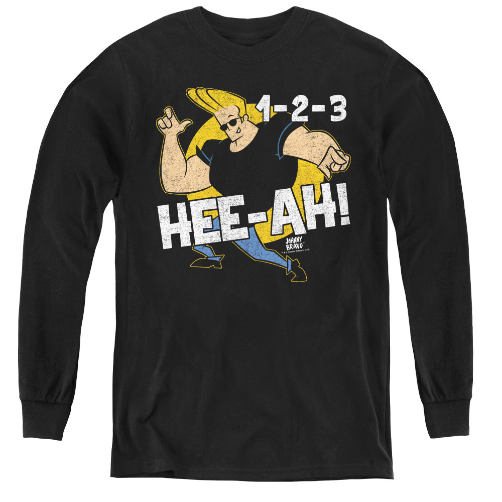 AN OFFCIALLY LICENSED JOHNNY BRAVO 123 YOUTH LONG SLEEVE T-SHIRT BLACK