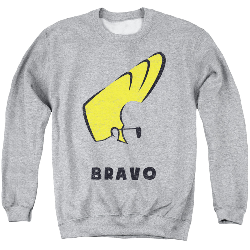 AN OFFCIALLY LICENSED JOHNNY BRAVO JOHNNY HAIR ADULT UNISEX CREWNECK SWEATSHIRT ATHLETIC HEATHER