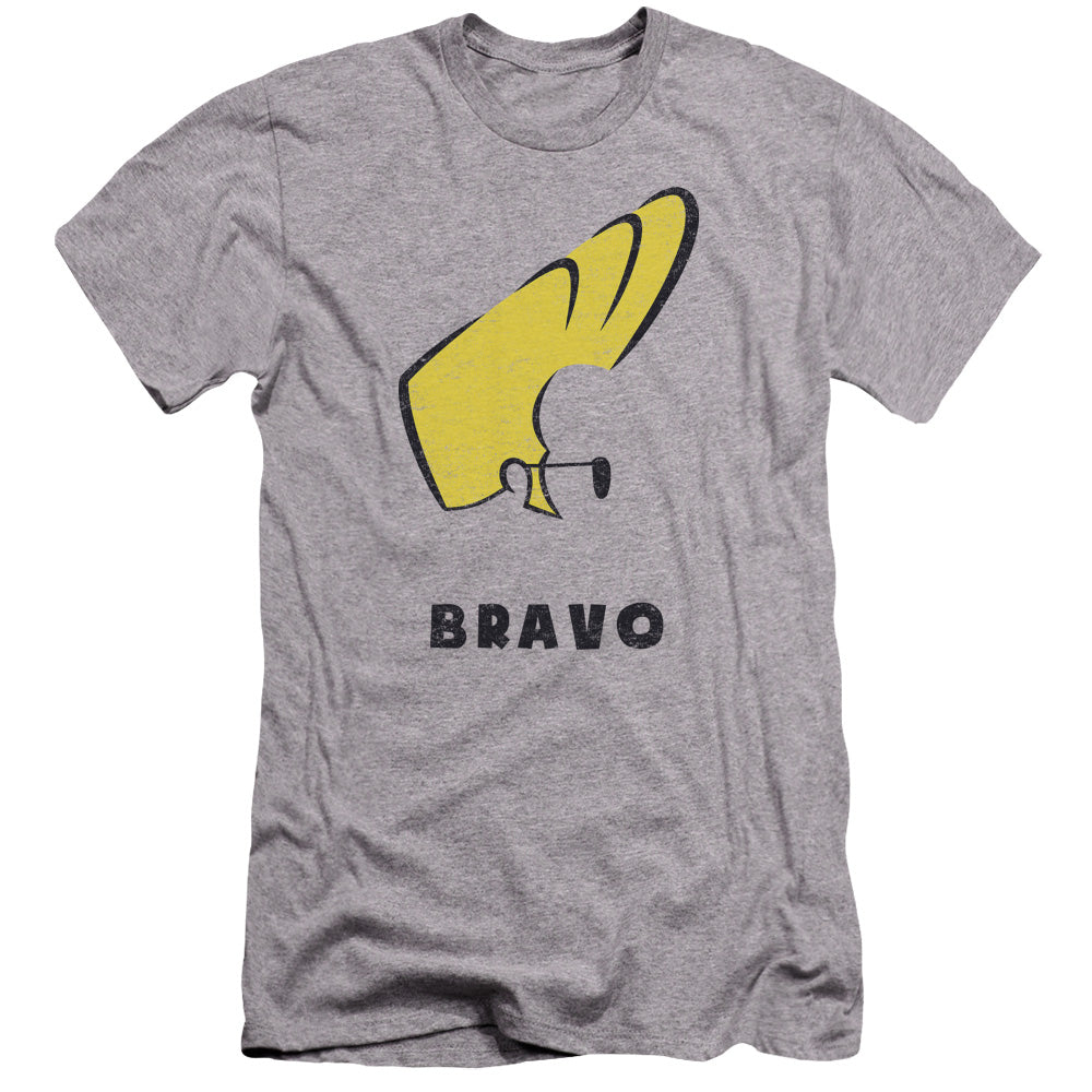 AN OFFCIALLY LICENSED JOHNNY BRAVO JOHNNY HAIR MEN'S PREMIUM SLIM FIT T-SHIRT ATHLETIC HEATHER