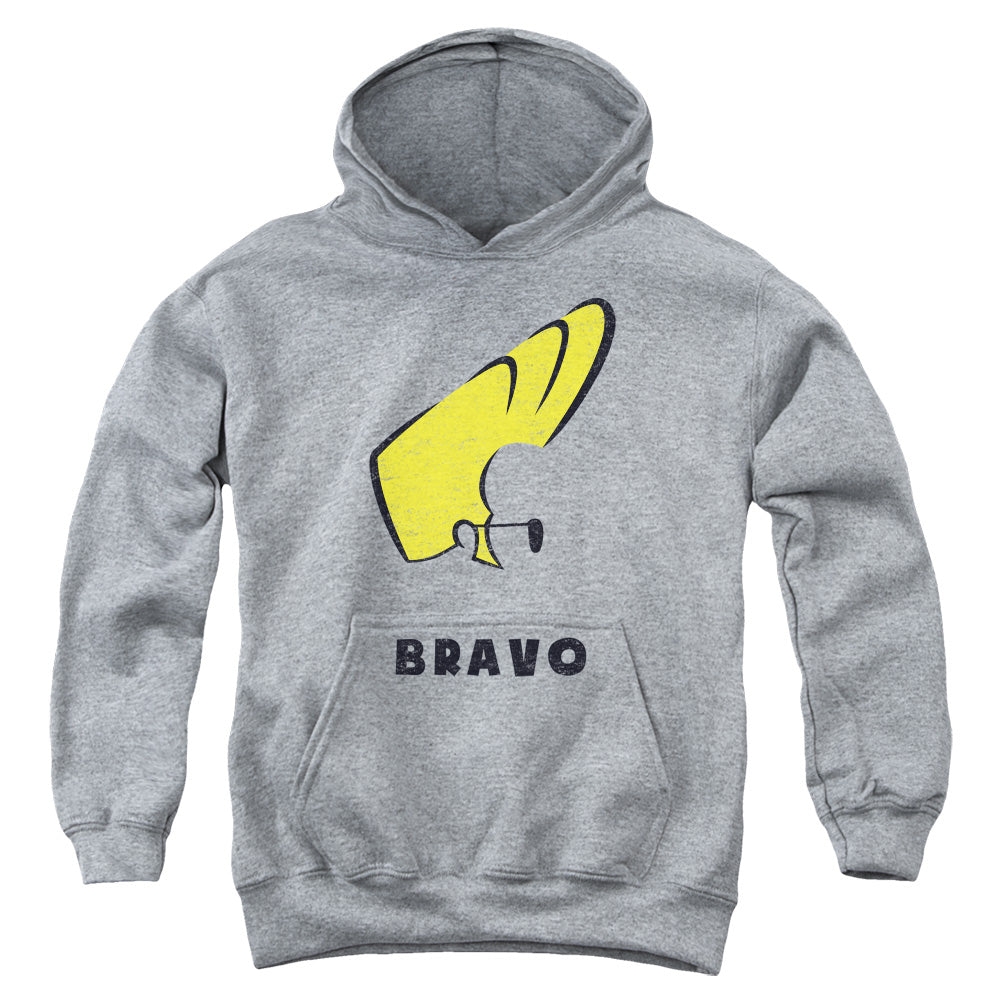 AN OFFCIALLY LICENSED JOHNNY BRAVO JOHNNY HAIR YOUTH HOODIE ATHLETIC HEATHER