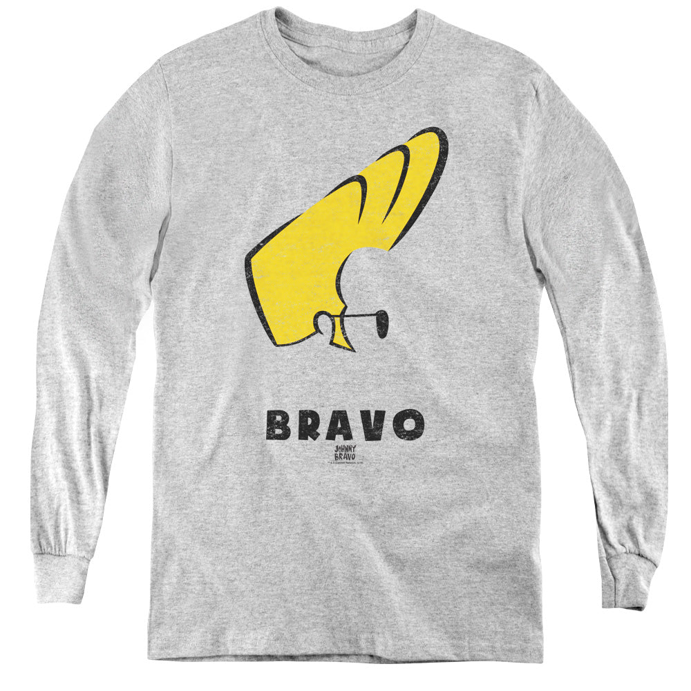 AN OFFCIALLY LICENSED JOHNNY BRAVO JOHNNY HAIR YOUTH LONG SLEEVE T-SHIRT ATHLETIC HEATHER