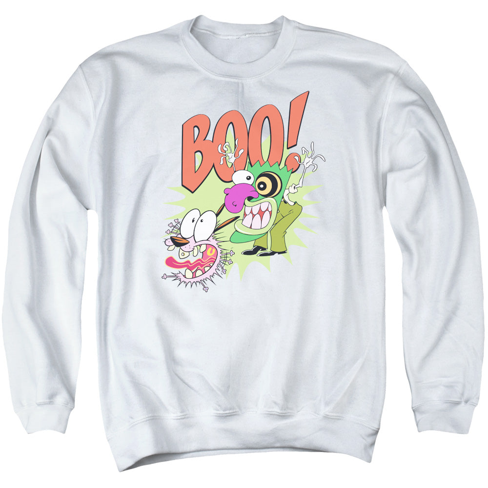 AN OFFCIALLY LICENSED COURAGE THE COWARDLY DOG STUPID DOG ADULT UNISEX CREWNECK SWEATSHIRT WHITE