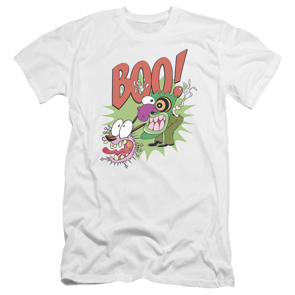 AN OFFCIALLY LICENSED COURAGE THE COWARDLY DOG STUPID DOG MEN'S PREMIUM SLIM FIT T-SHIRT WHITE