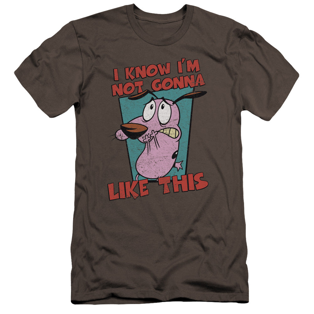 AN OFFCIALLY LICENSED COURAGE THE COWARDLY DOG NOT GONNA LIKE MEN'S PREMIUM SLIM FIT T-SHIRT CHARCOAL