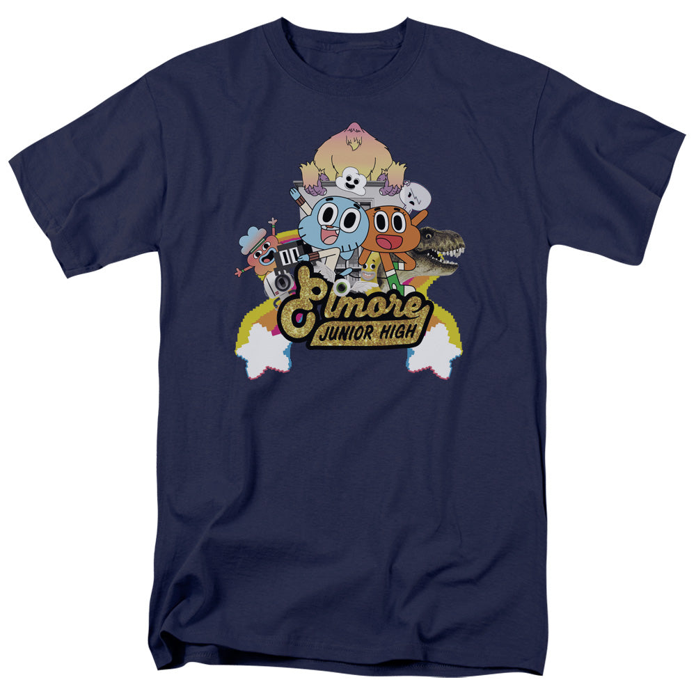AN OFFCIALLY LICENSED AMAZING WORLD OF GUMBALL ELMORE JUNIOR HIGH MEN'S REGULAR FIT T-SHIRT NAVY