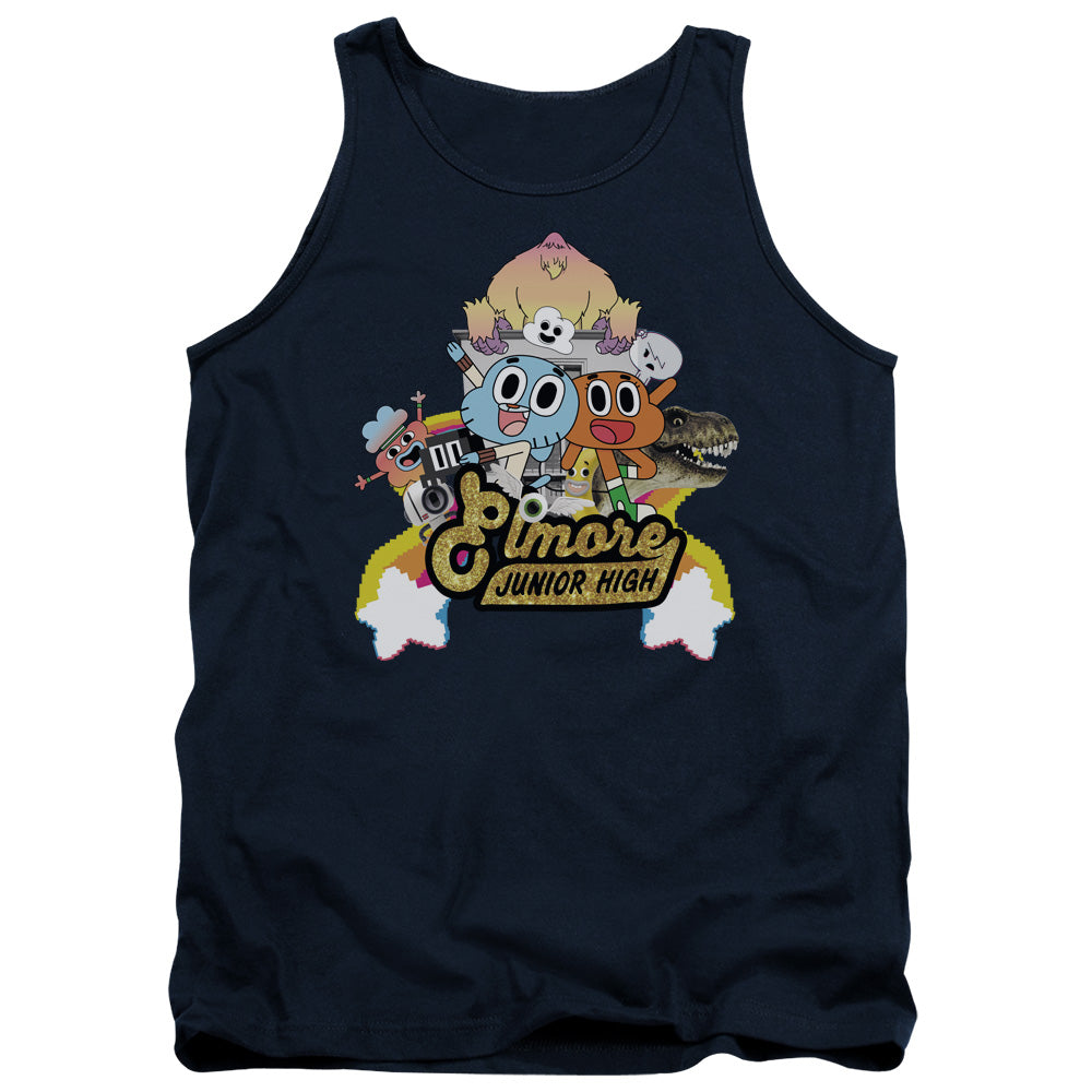 AN OFFCIALLY LICENSED AMAZING WORLD OF GUMBALL ELMORE JUNIOR HIGH ADULT UNISEX TANK TOP NAVY