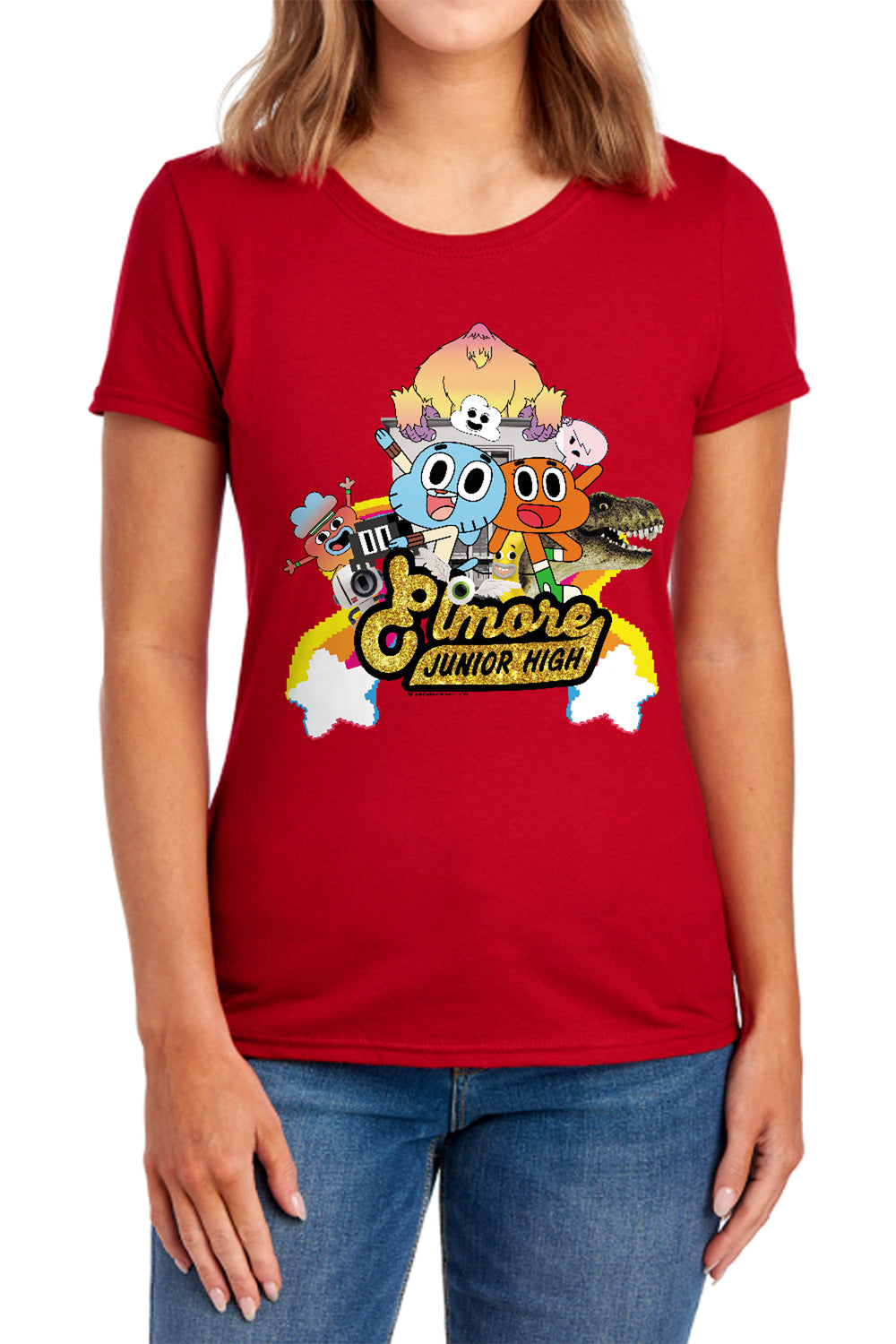 AN OFFCIALLY LICENSED AMAZING WORLD OF GUMBALL ELMORE JUNIOR HIGH WOMEN'S REGULAR FIT T-SHIRT NAVY