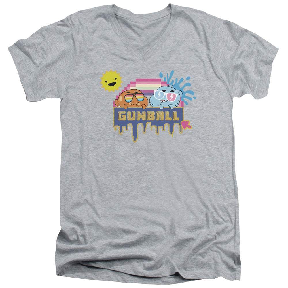 AN OFFCIALLY LICENSED AMAZING WORLD OF GUMBALL SUNSHINE MEN'S V-NECK T-SHIRT ATHLETIC HEATHER