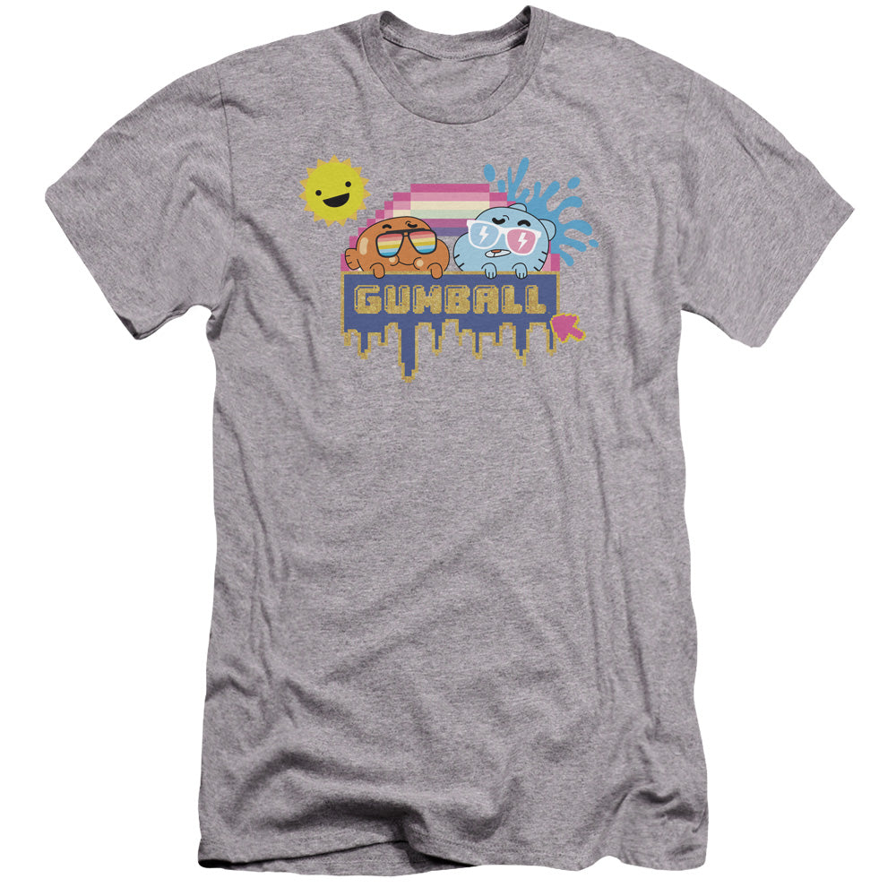 AN OFFCIALLY LICENSED AMAZING WORLD OF GUMBALL SUNSHINE MEN'S PREMIUM SLIM FIT T-SHIRT ATHLETIC HEATHER
