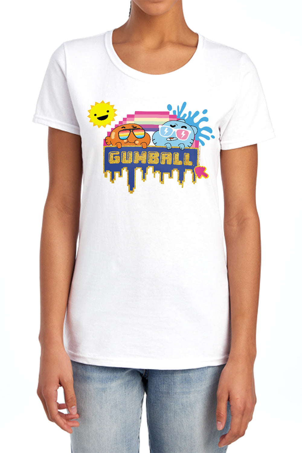 AN OFFCIALLY LICENSED AMAZING WORLD OF GUMBALL SUNSHINE WOMEN'S REGULAR FIT T-SHIRT ATHLETIC HEATHER