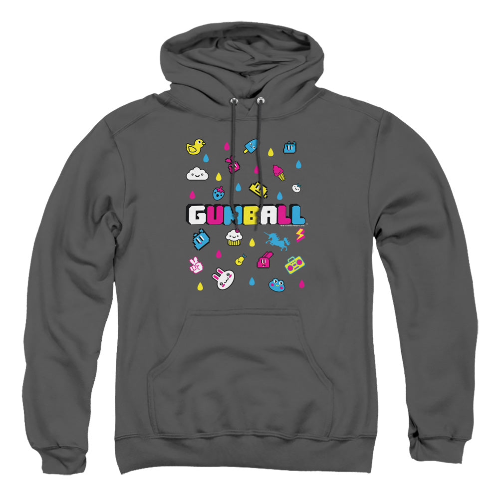 AN OFFCIALLY LICENSED AMAZING WORLD OF GUMBALL FUN DROPS ADULT UNISEX PULLOVER HOODIE CHARCOAL