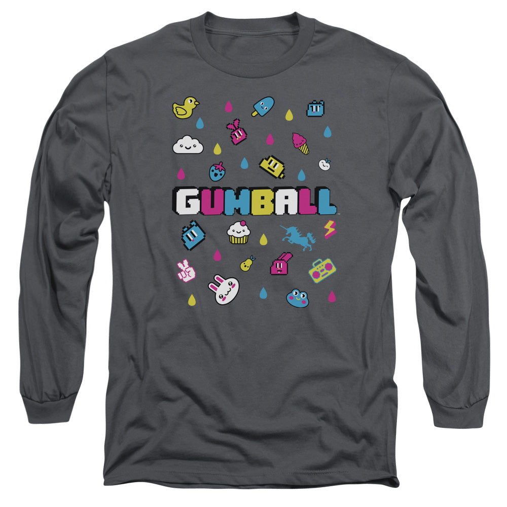 AN OFFCIALLY LICENSED AMAZING WORLD OF GUMBALL FUN DROPS MEN'S LONG SLEEVE T-SHIRT CHARCOAL