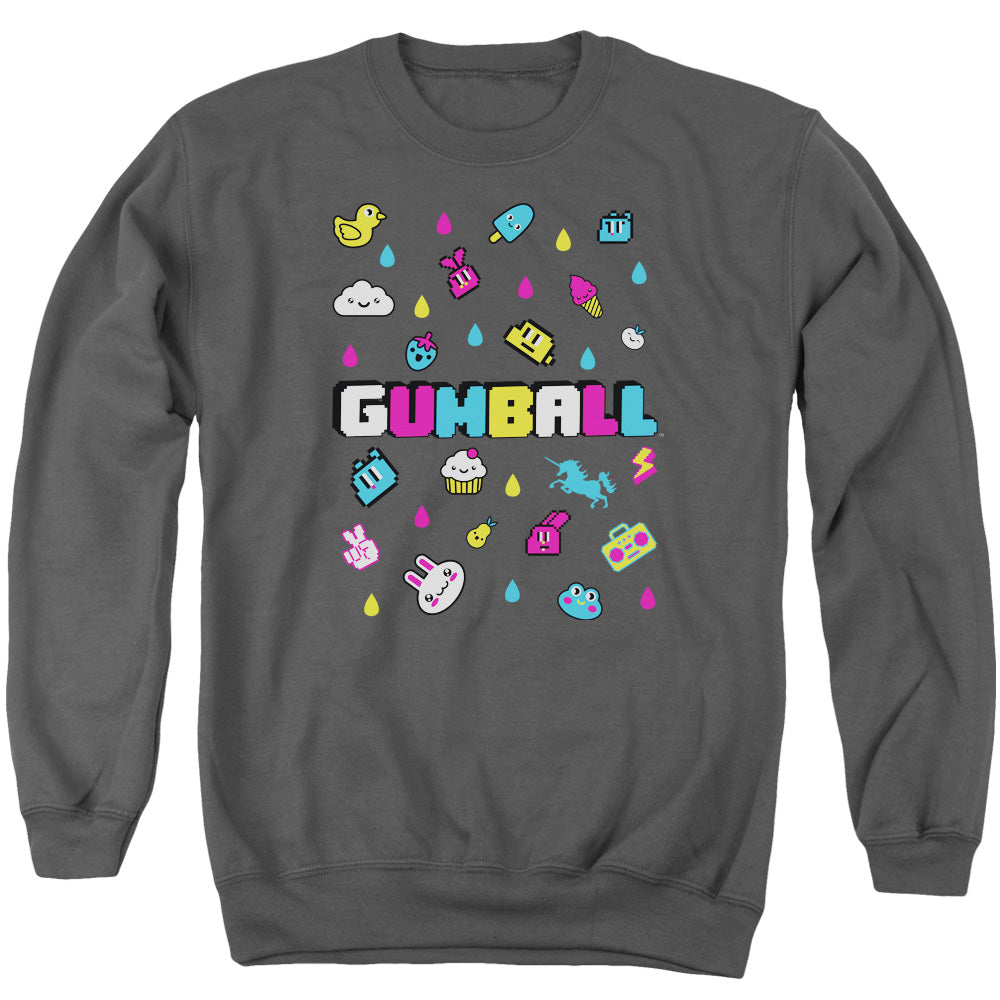 AN OFFCIALLY LICENSED AMAZING WORLD OF GUMBALL FUN DROPS ADULT UNISEX CREWNECK SWEATSHIRT CHARCOAL