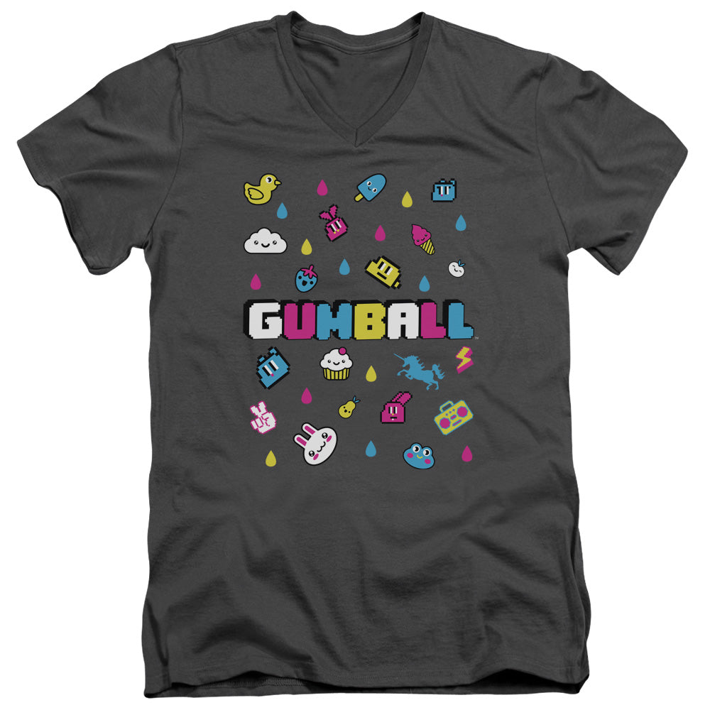 AN OFFCIALLY LICENSED AMAZING WORLD OF GUMBALL FUN DROPS MEN'S V-NECK T-SHIRT CHARCOAL