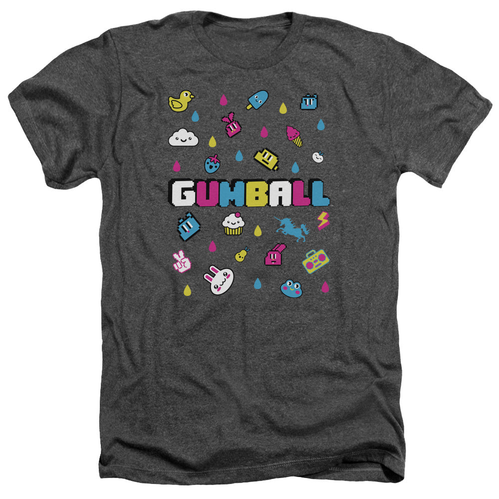AN OFFCIALLY LICENSED AMAZING WORLD OF GUMBALL FUN DROPS MEN'S HEATHER T-SHIRT CHARCOAL