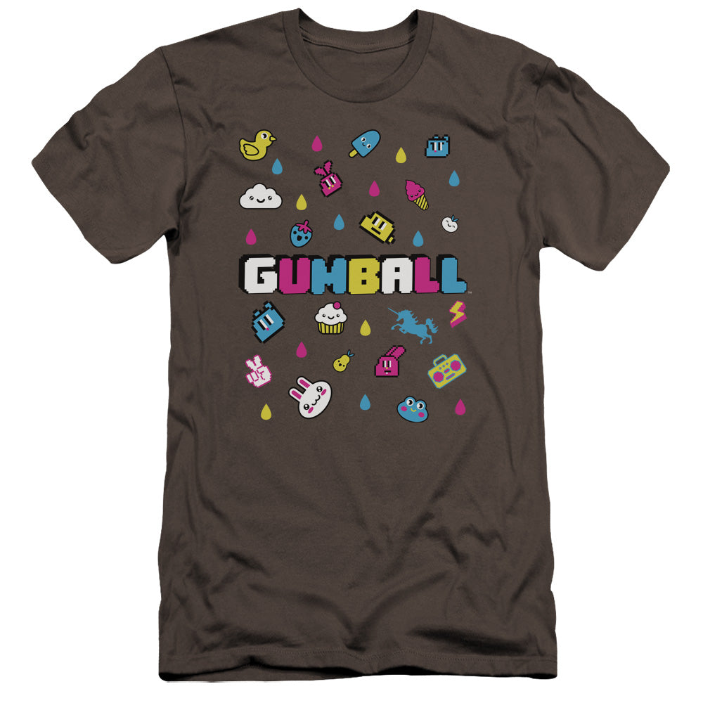 AN OFFCIALLY LICENSED AMAZING WORLD OF GUMBALL FUN DROPS MEN'S PREMIUM SLIM FIT T-SHIRT CHARCOAL
