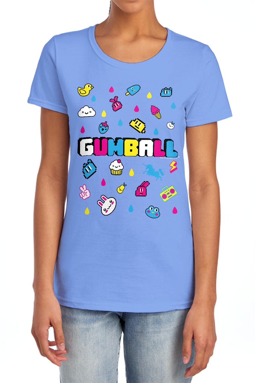 AN OFFCIALLY LICENSED AMAZING WORLD OF GUMBALL FUN DROPS WOMEN'S REGULAR FIT T-SHIRT CHARCOAL