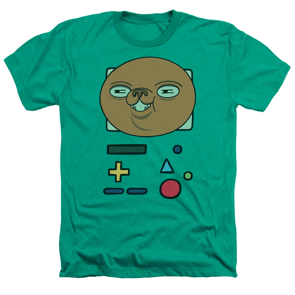 AN OFFCIALLY LICENSED ADVENTURE TIME BMO MASK MEN'S HEATHER T-SHIRT KELLY GREEN