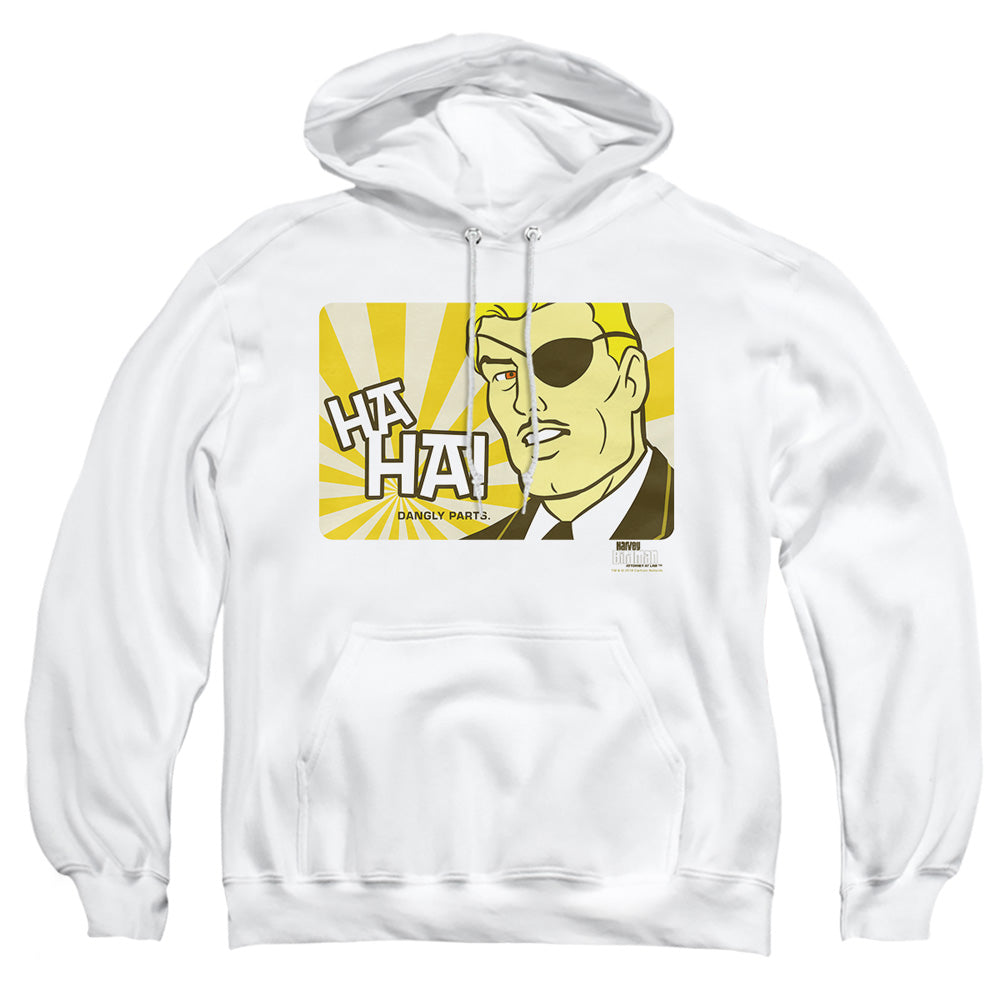 AN OFFCIALLY LICENSED HARVEY BIRDMAN PHIL KEN SEBBEN ADULT UNISEX PULLOVER HOODIE WHITE