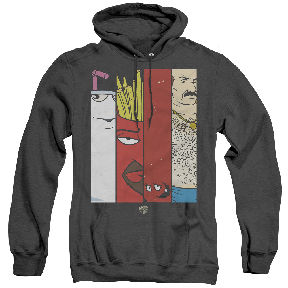 AN OFFCIALLY LICENSED AQUA TEEN HUNGER FORCE GROUP TILES ADULT UNISEX HEATHER PULLOVER HOODIE BLACK