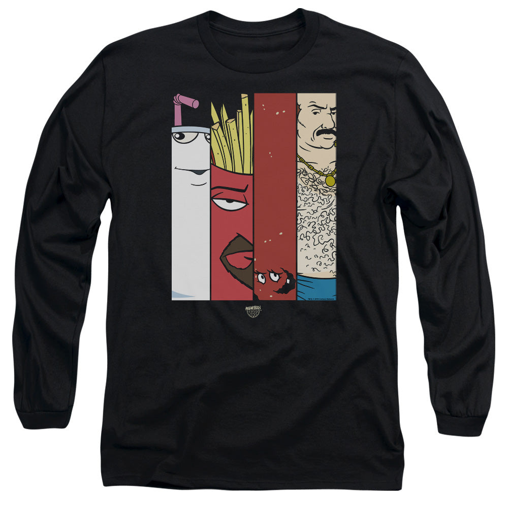 AN OFFCIALLY LICENSED AQUA TEEN HUNGER FORCE GROUP TILES MEN'S LONG SLEEVE T-SHIRT BLACK
