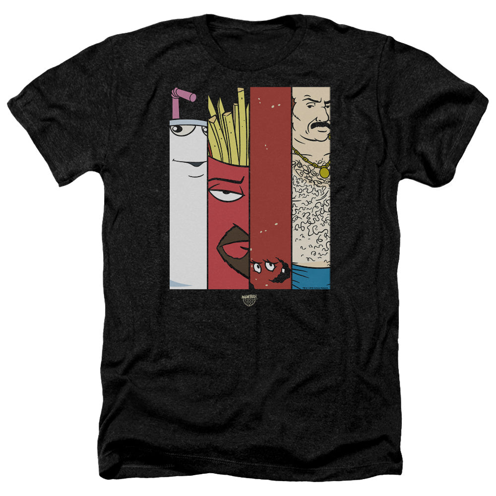 AN OFFCIALLY LICENSED AQUA TEEN HUNGER FORCE GROUP TILES MEN'S HEATHER T-SHIRT CHARCOAL