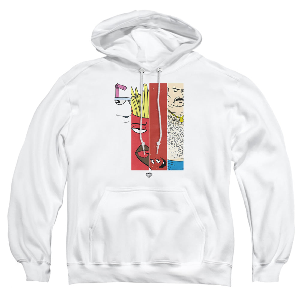 AN OFFCIALLY LICENSED AQUA TEEN HUNGER FORCE GROUP TILES ADULT UNISEX PULLOVER HOODIE WHITE