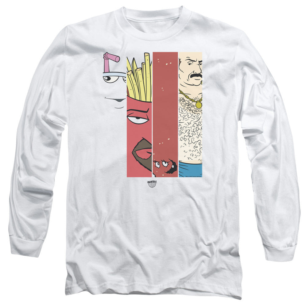 AN OFFCIALLY LICENSED AQUA TEEN HUNGER FORCE GROUP TILES MEN'S LONG SLEEVE T-SHIRT WHITE