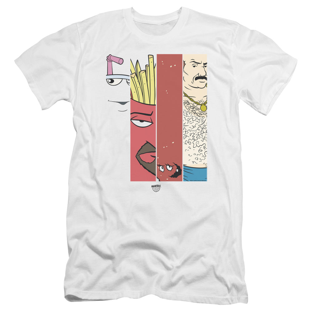 AN OFFCIALLY LICENSED AQUA TEEN HUNGER FORCE GROUP TILES MEN'S PREMIUM SLIM FIT T-SHIRT WHITE