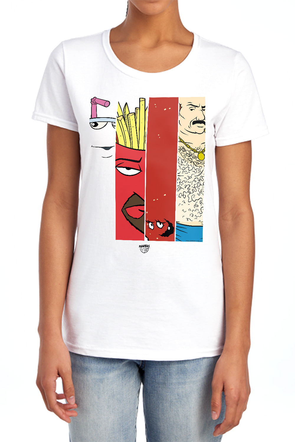 AN OFFCIALLY LICENSED AQUA TEEN HUNGER FORCE GROUP TILES WOMEN'S REGULAR FIT T-SHIRT WHITE