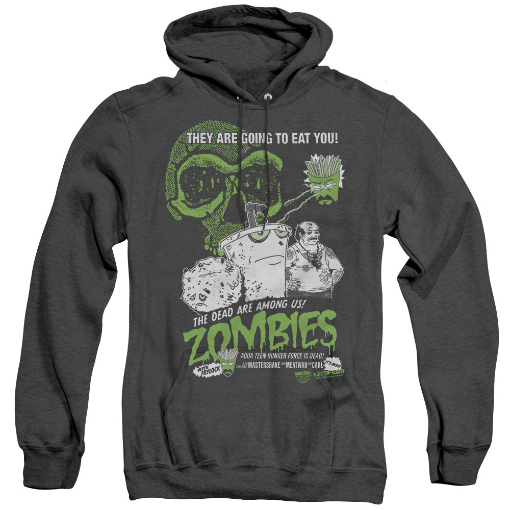 AN OFFCIALLY LICENSED AQUA TEEN HUNGER FORCE ZOMBIES ADULT UNISEX HEATHER PULLOVER HOODIE BLACK