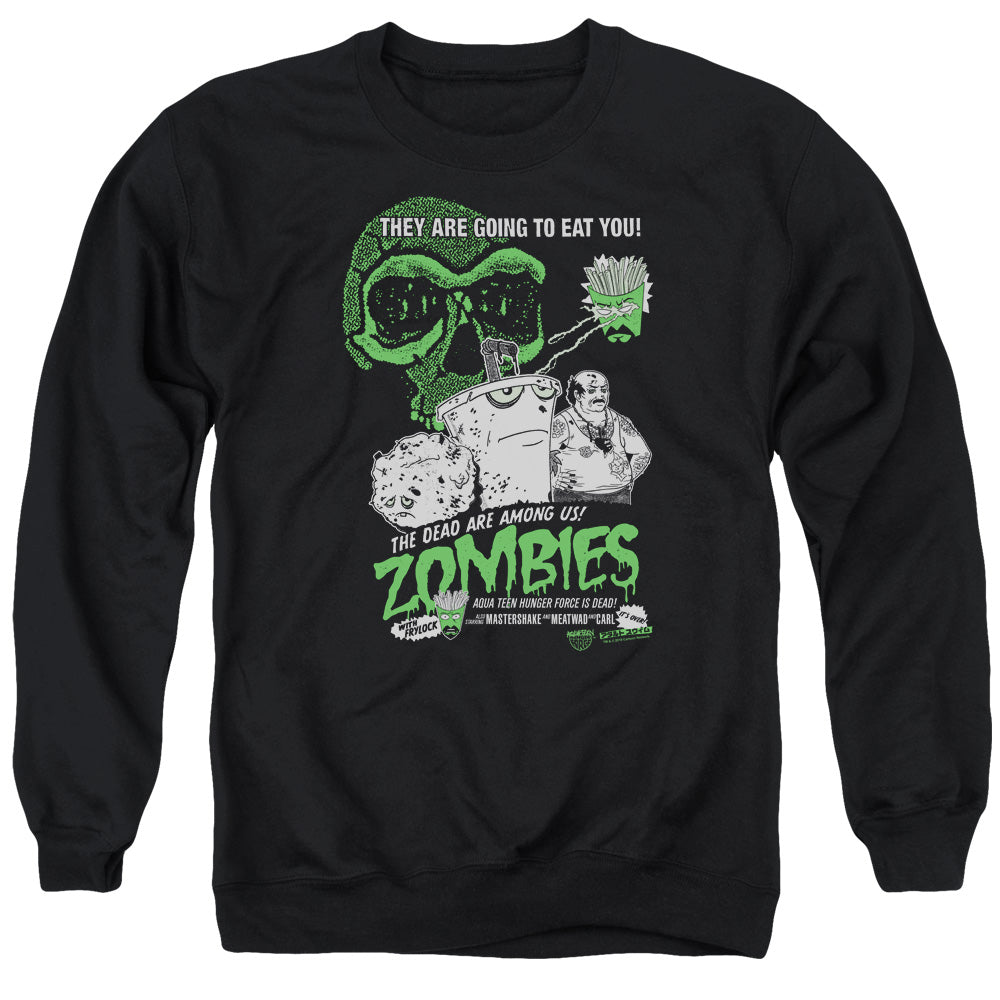 AN OFFCIALLY LICENSED AQUA TEEN HUNGER FORCE ZOMBIES ADULT UNISEX CREWNECK SWEATSHIRT BLACK