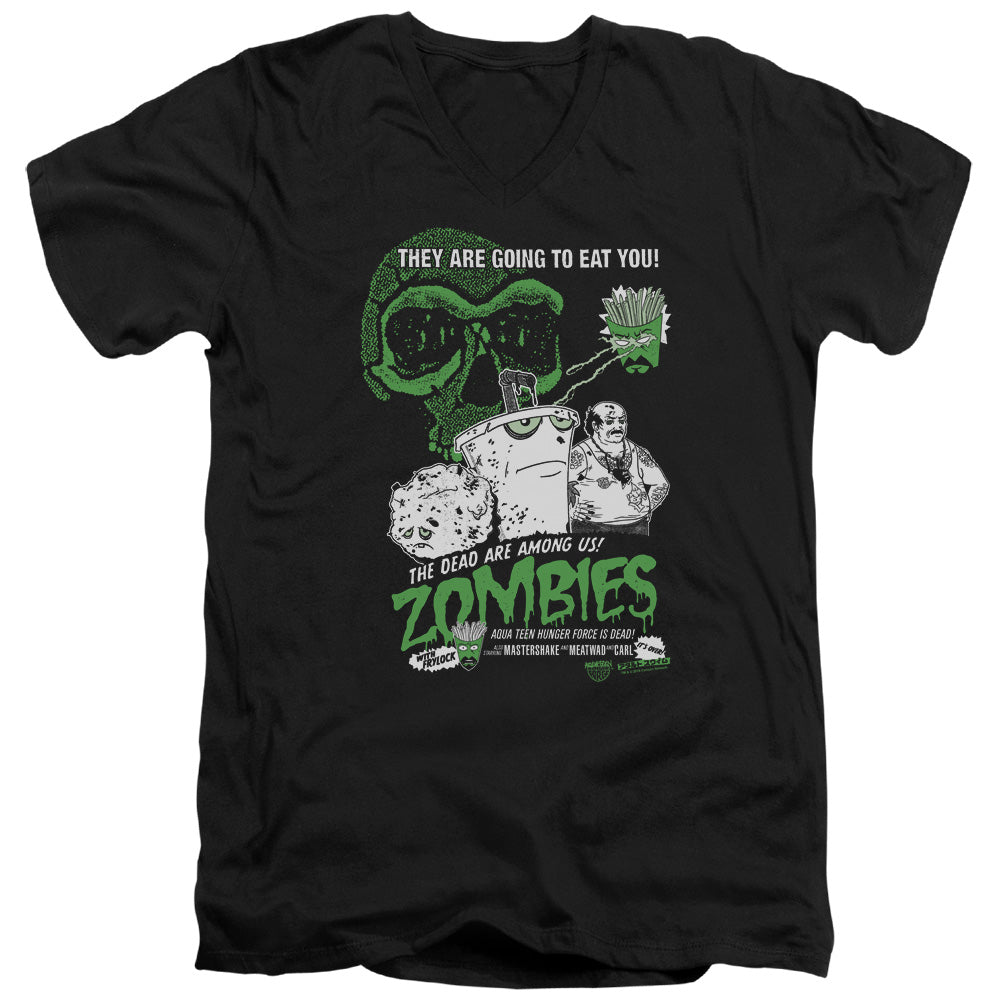 AN OFFCIALLY LICENSED AQUA TEEN HUNGER FORCE ZOMBIES MEN'S V-NECK T-SHIRT BLACK