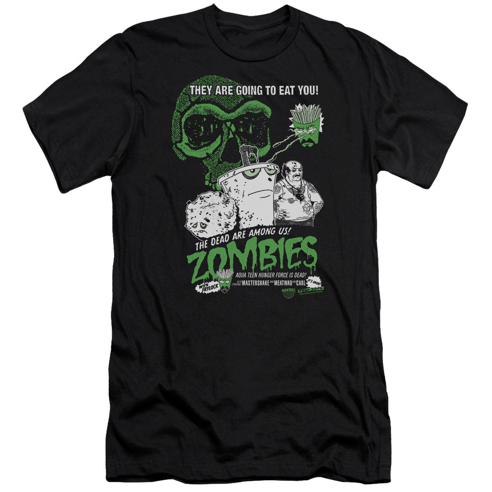 AN OFFCIALLY LICENSED AQUA TEEN HUNGER FORCE ZOMBIES MEN'S PREMIUM SLIM FIT T-SHIRT BLACK
