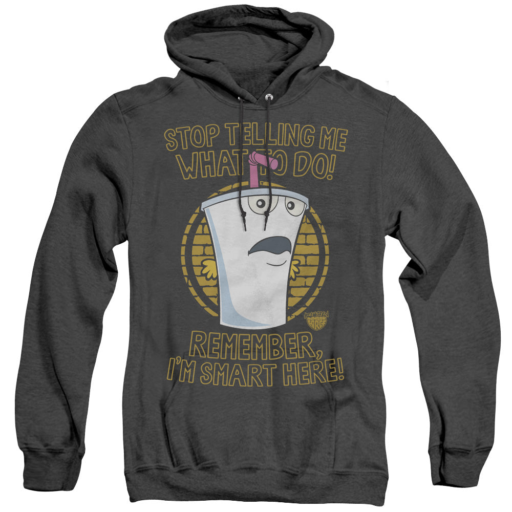 AN OFFCIALLY LICENSED AQUA TEEN HUNGER FORCE STOP ADULT UNISEX HEATHER PULLOVER HOODIE BLACK