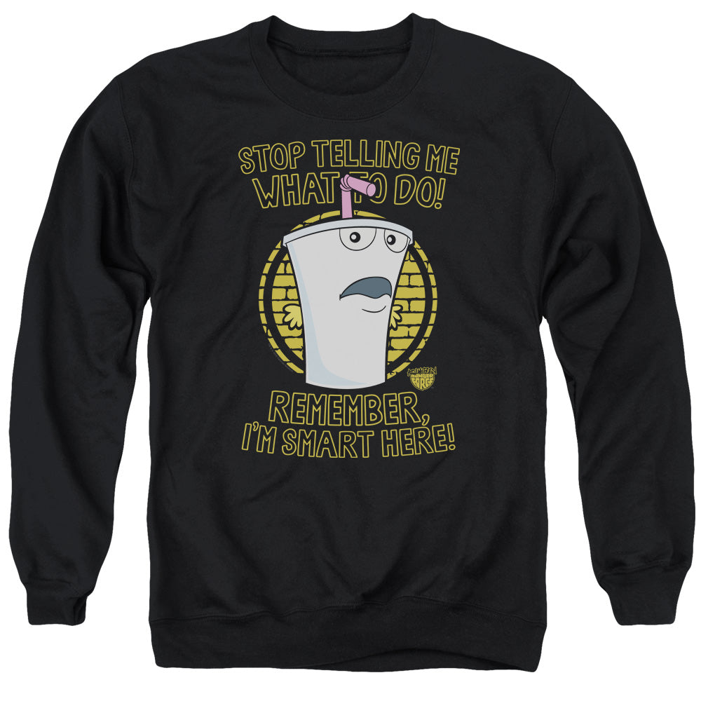 AN OFFCIALLY LICENSED AQUA TEEN HUNGER FORCE STOP ADULT UNISEX CREWNECK SWEATSHIRT BLACK